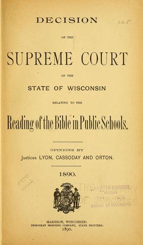 Cover for Decision of the Supreme court of the state of Wisconsin relating to the reading of the Bible in public schools