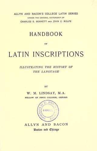 Cover for Handbook of Latin inscriptions