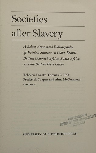 Cover for Societies after slavery