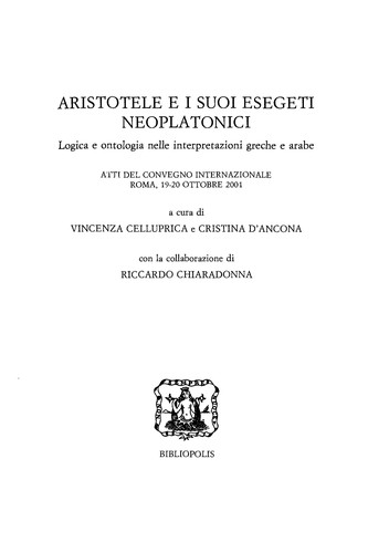 Cover for Aristotele e i suoi esegeti neoplatonici
