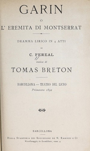 Cover for Garin, o, L'eremita di Montserrat