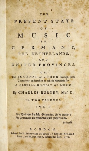 Cover for The present state of music in Germany, the Netherlands, and United provinces.