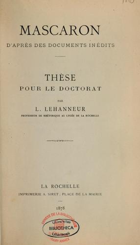 Cover for Mascaron, d'apres des documents inedits