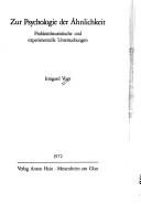 Cover for Zur Psychologie der Ähnlichkeit