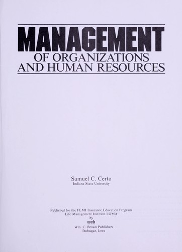 Cover for Management of Organizations and Human Resources