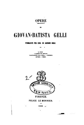 Cover for Opere di Giovan-Batista Gelli