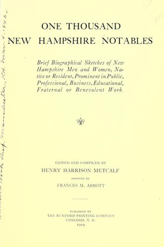 Cover for One thousand New Hampshire notables
