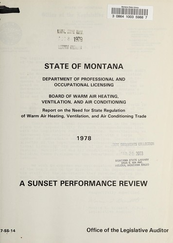 Cover for Department of Professional and Occupational Licensing, Board of Warm Air Heating, Ventilation, and Air Conditioning
