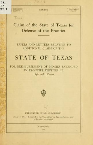 Cover for Claim of the state of Texas for defense of the frontier.