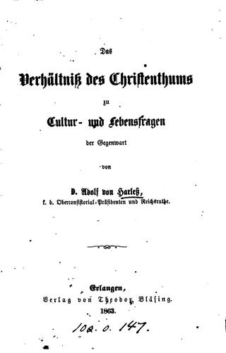 Cover for Das Verhältniss des Christenthums zu Cultur- und Lebensfragen der Gegenwart
