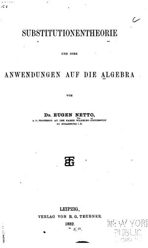 Cover for Substitutionentheorie und ihre anwendungen auf die algebra