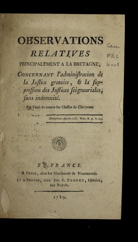 Cover for Observations relatives principalement a la Bretagne