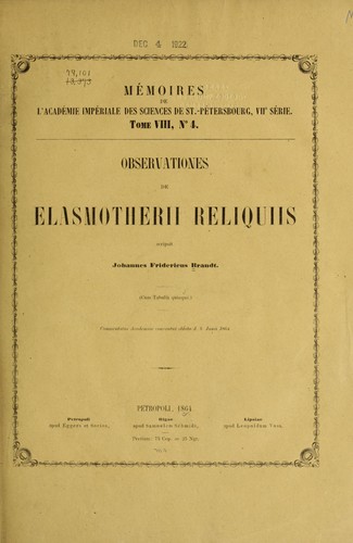 Cover for Observationes de Elasmotherii reliquiis