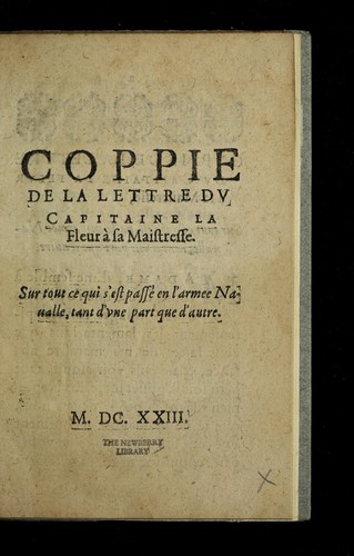 Cover for Coppie de la lettre dv Capitaine La Fleur a   sa maistresse