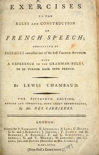 Cover for Exercises to the rules and construction of French speech