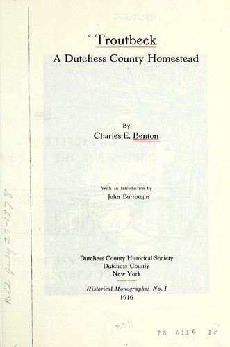 Cover for Troutbeck, a Dutchess County homestead