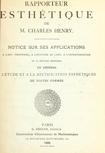 Cover for Repporteur esthétique de Charles Henry