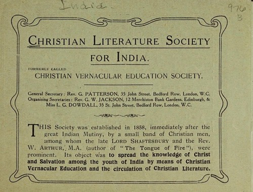Cover for Christian Literature Society for India