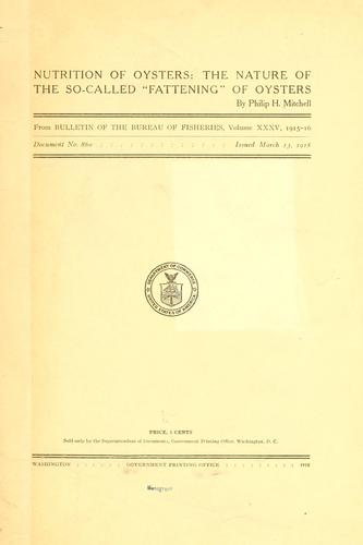Cover for Nutrition of oysters: the nature of the so-called "fattening" of oysters