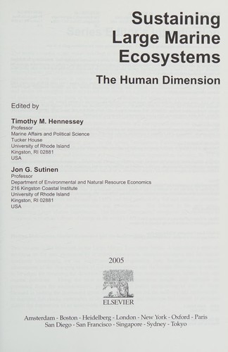 Cover for Sustaining large marine ecosystems