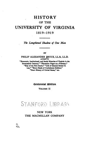 Cover for History of the University of Virginia, 1819-1919