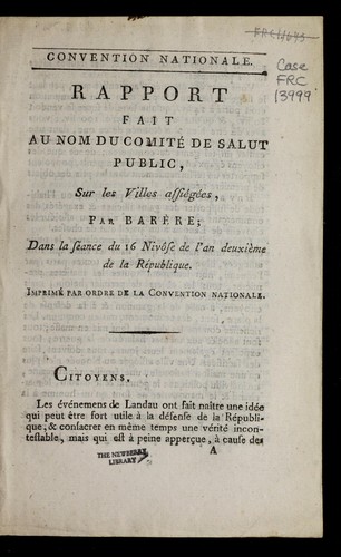 Cover for Rapport fait au nom du Comite  de salut public, sur les villes assie ge es