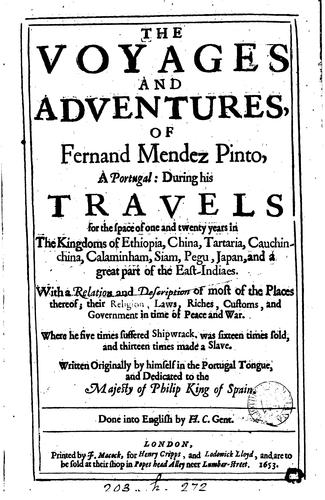 Cover for The voyages and adventures of Fernand Mendez Pinto. Done into Engl. by H.C.