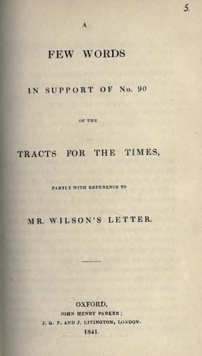 Cover for few words in support of no. 90 of the Tracts for the times