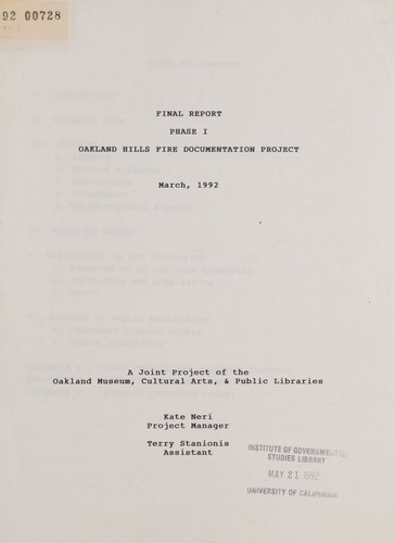 Cover for Final report, phase I