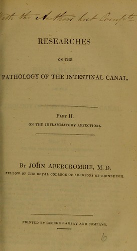 Cover for Researches on the pathology of the intestinal canal. Part II. On the inflammatory affections
