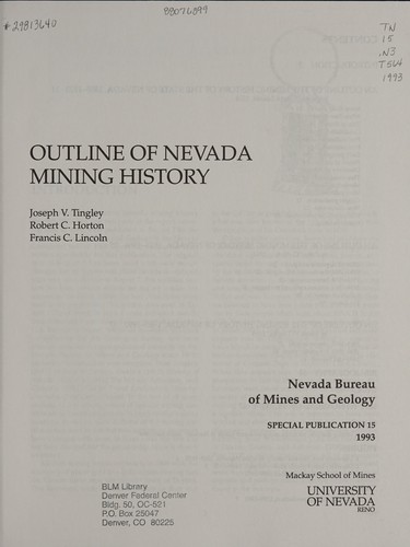 Cover for Outline of Nevada mining history