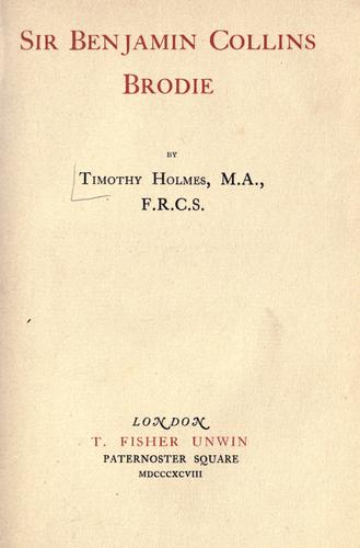Cover for Sir Benjamin Collins Brodie