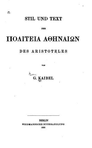 Cover for Stil und Text der POLITEIA Athēnaiōn des Aristoteles