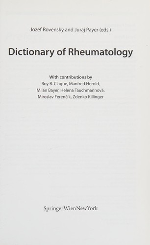 Cover for Dictionary of rheumatology