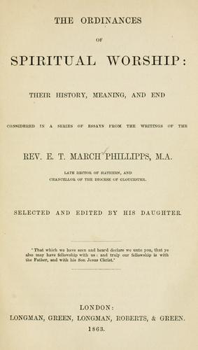 Cover for The ordinances of spiritual worship