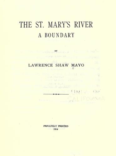 Cover for The St. Mary's river