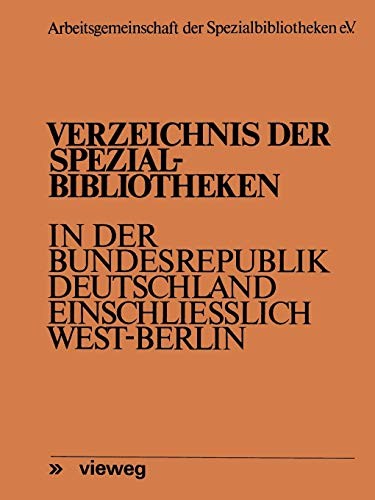 Cover for Verzeichnis der Spezialbibliotheken in der Bundesrepublik Deutschland einschließlich West-Berlin