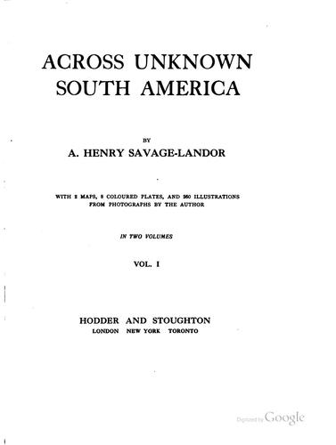 Cover for Across unknown South America