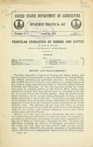 Cover for Vesicular stomatitis of horses and cattle