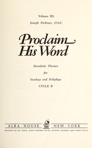 Cover for Proclaim His word; homiletic themes for Sundays and holydays