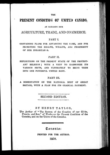Cover for The present condition of United Canada