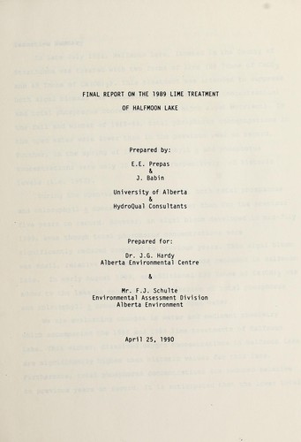 Cover for Final report on the 1989 lime treatment of Halfmoon Lake