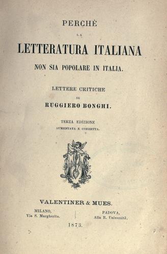 Cover for Perchè la letteratura italiana non sia popolare in Italia