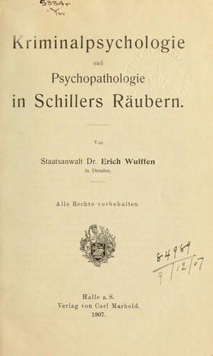 Cover for Kriminalpsychologie und Psychopathologie in Schillers Räubern