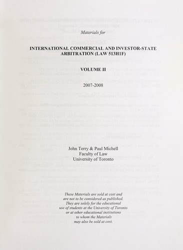 Cover for Materials for international commercial and investor-state arbitration (LAW 513H1S)