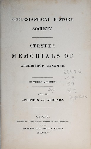 Cover for Memorials of the Most reverend father in God Thomas Cranmer, sometime lord archbishop of Caterbury