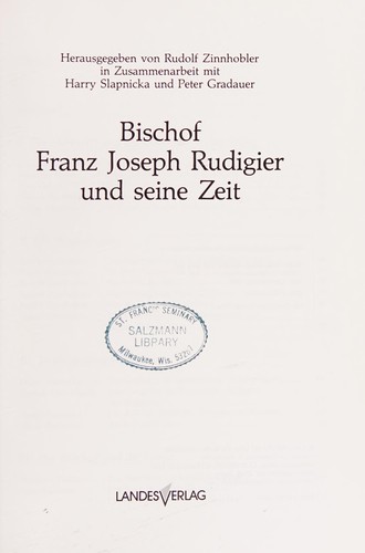 Cover for Bischof Franz Joseph Rudigier und seine Zeit