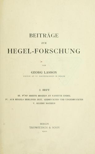 Cover for Beiträge zur Hegel-Forschung