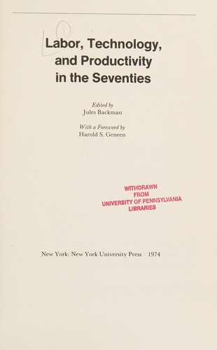 Cover for Labor, technology, and productivity in the seventies