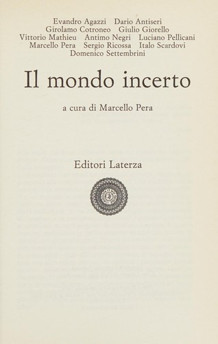 Cover for Il  mondo incerto
